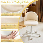 Armless Teddy Fleece Office Chair With Wheels – Creamy Beige