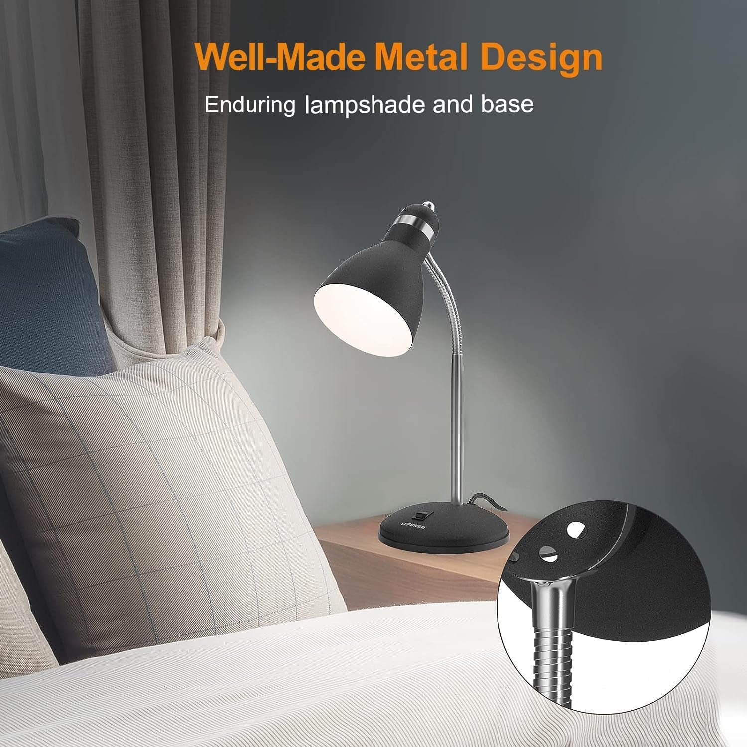 Matte Black Desk Lamp With Flexible Goose Neck Light