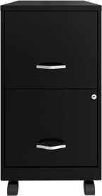 Two-Drawer Mobile File Cabinet Black With Locking Drawers 14.2 X 18 X