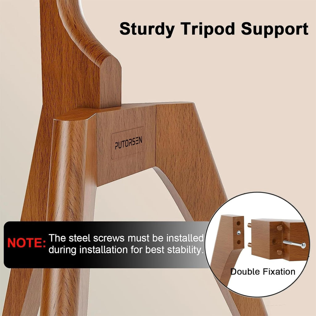 Wood Easel TV Stand For 45 To 65 Inch TVs Walnut Floor