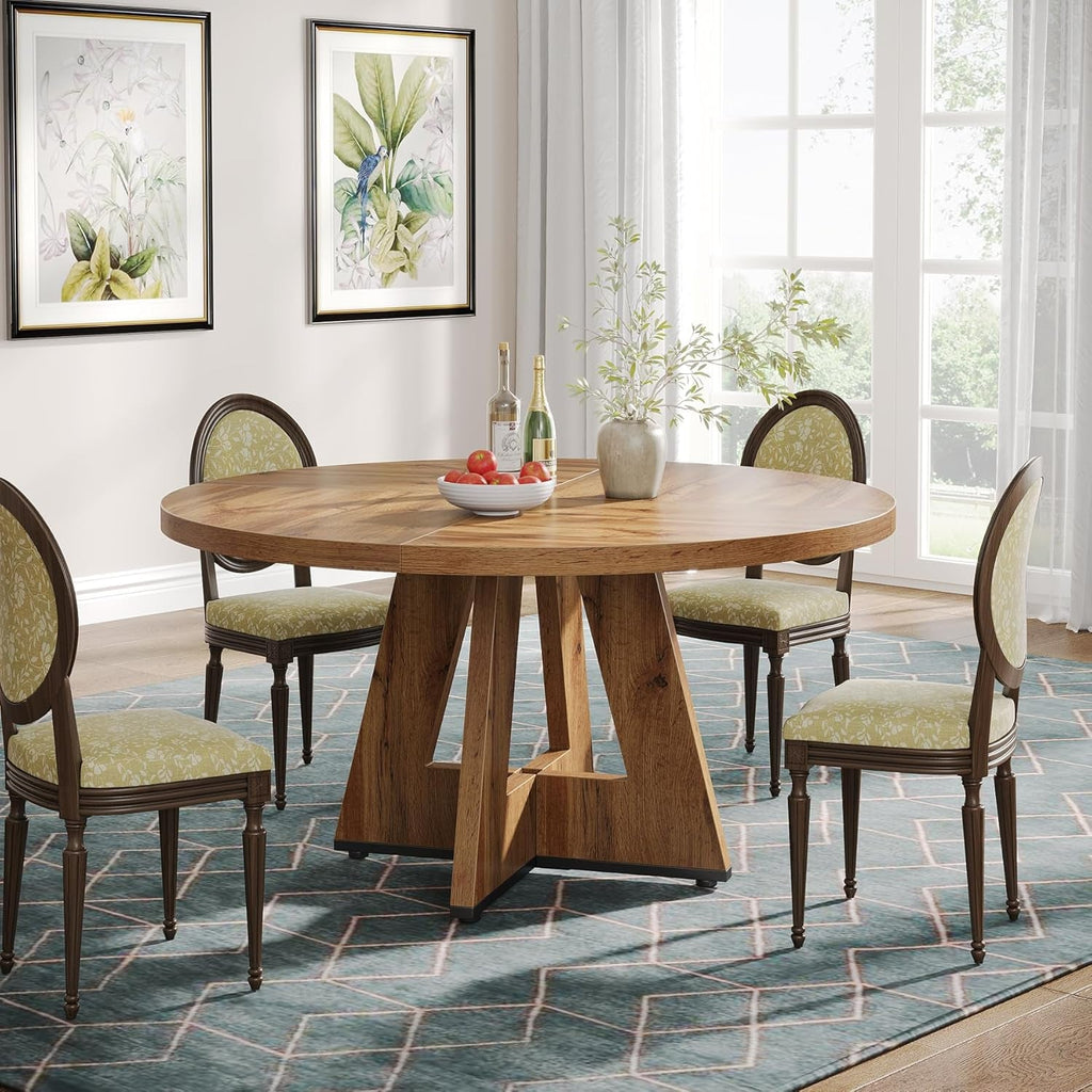 Round 47 Inch Farmhouse Dining Table For Four Kitchen Living Room Wood