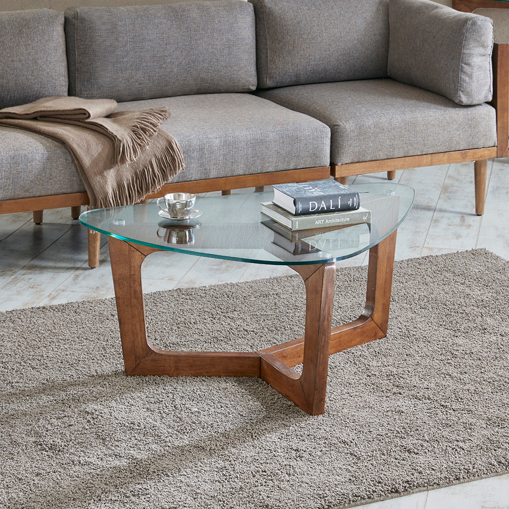Contemporary Wood Base Tempered Glass Top Coffee Table-1