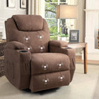 Brown Massage Swivel Recliner Rocking Chair Cup Holders