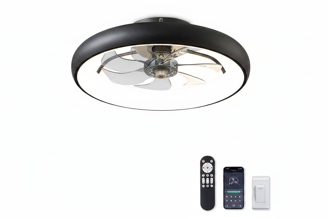 20 Inch Black Flush Mount Ceiling Fan With Dimmable Lights