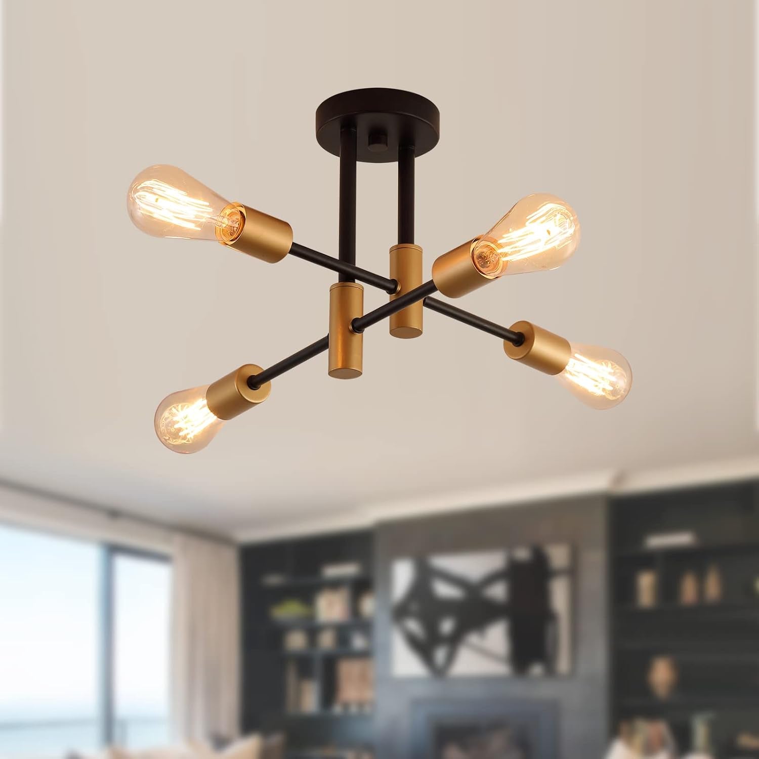 Black Gold Sputnik Chandelier Ceiling Light Modern