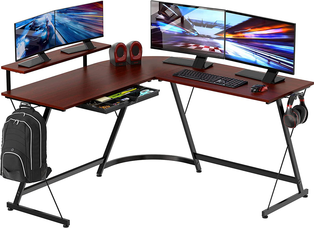 Vista L Shape Desk With Adjustable Monitor Stand Cherry