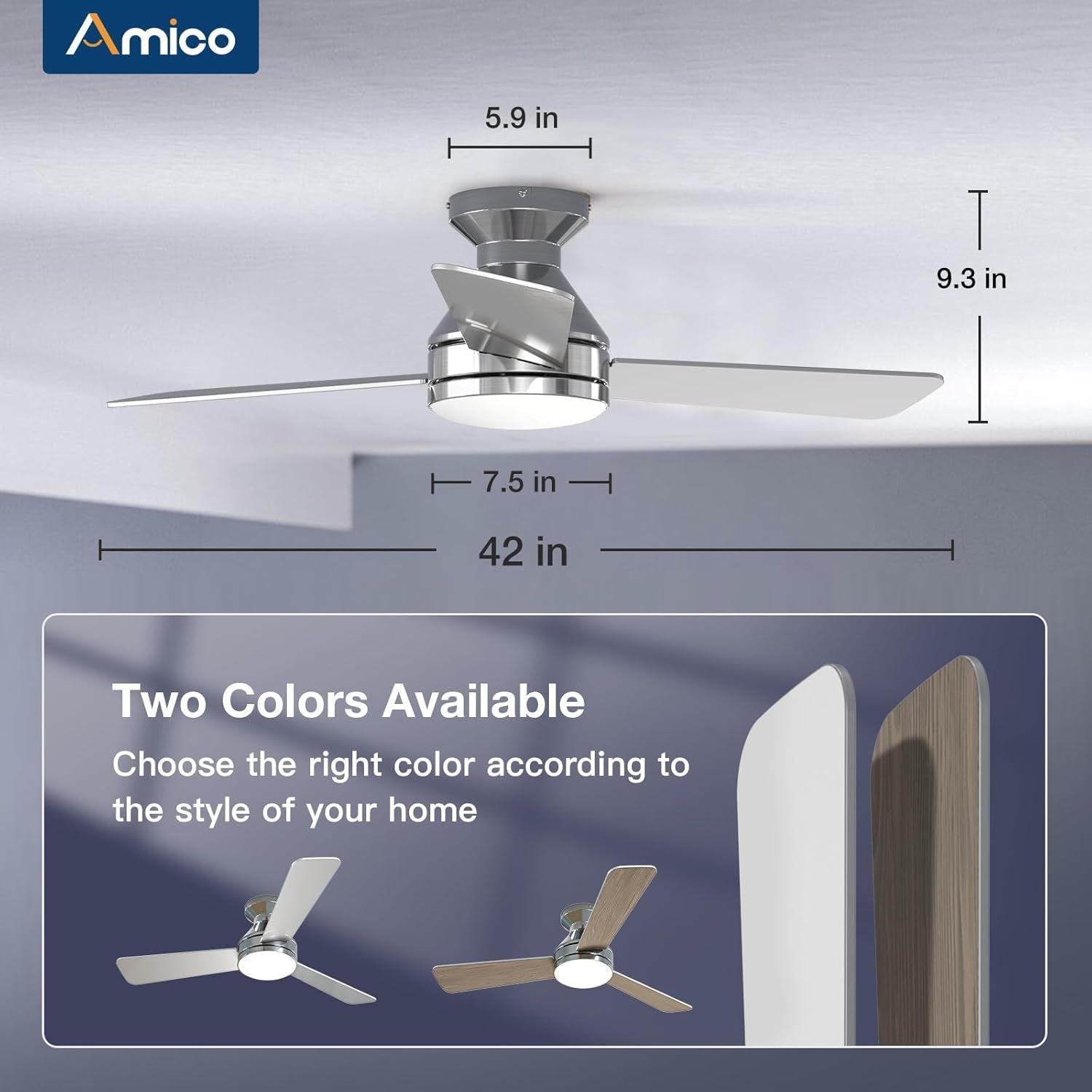 42 Inch Ceiling Fan With Dimmable Light And Remote
