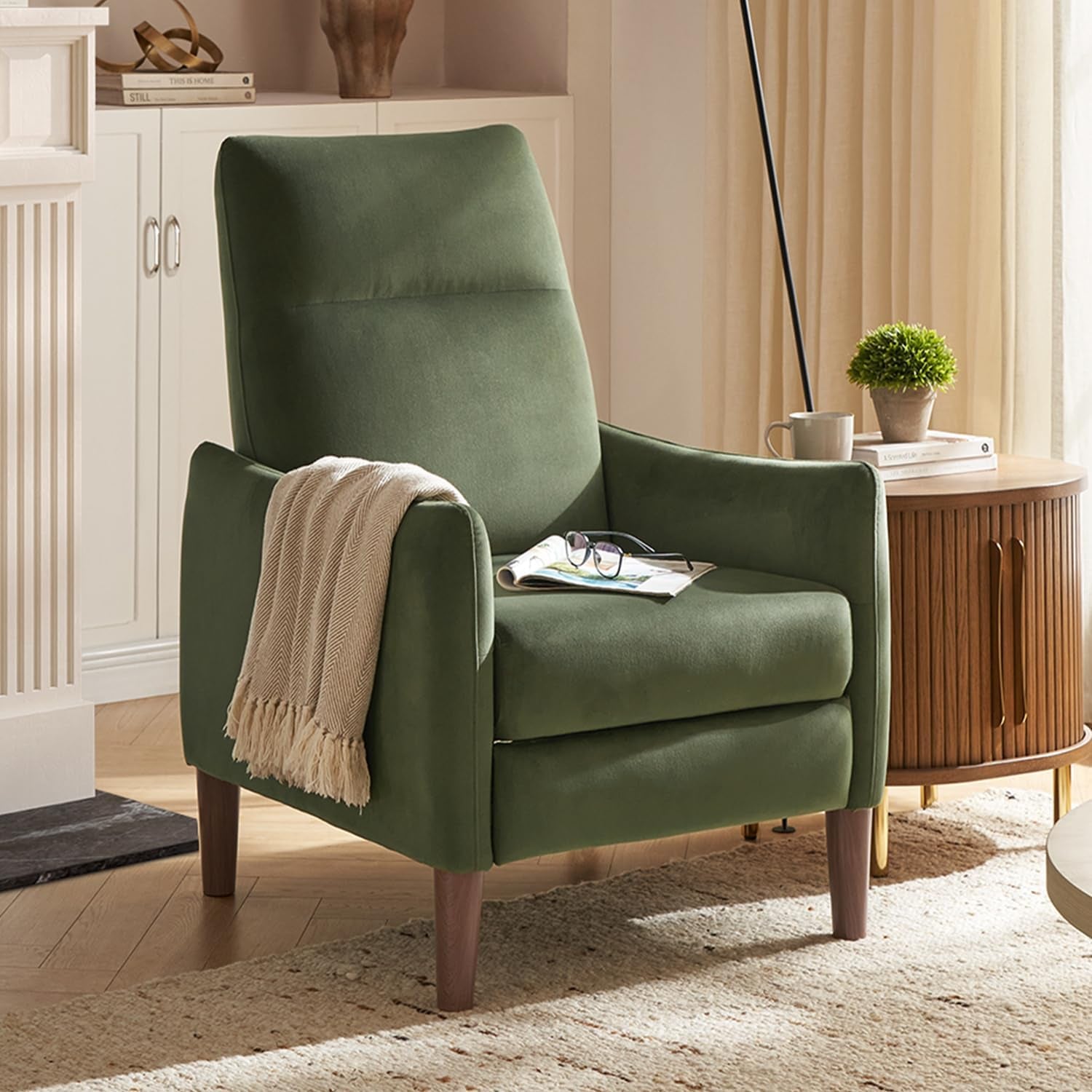 Arthur Olive Green Velvet Recliner Chair With 3 Positions