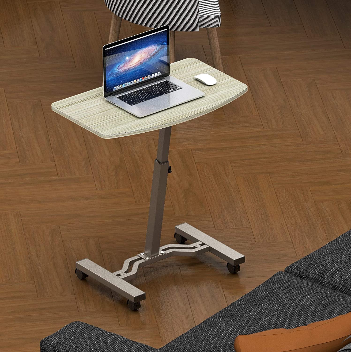 Height Adjustable Laptop Desk Cart, 28 To 33 Inch, Maple