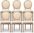 Oval Back Rattan Upholstered Dining Chairs Set Of 6 Beige With Wood