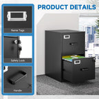 2 Drawer Locking Vertical File Cabinet For Letter Size Files Steel