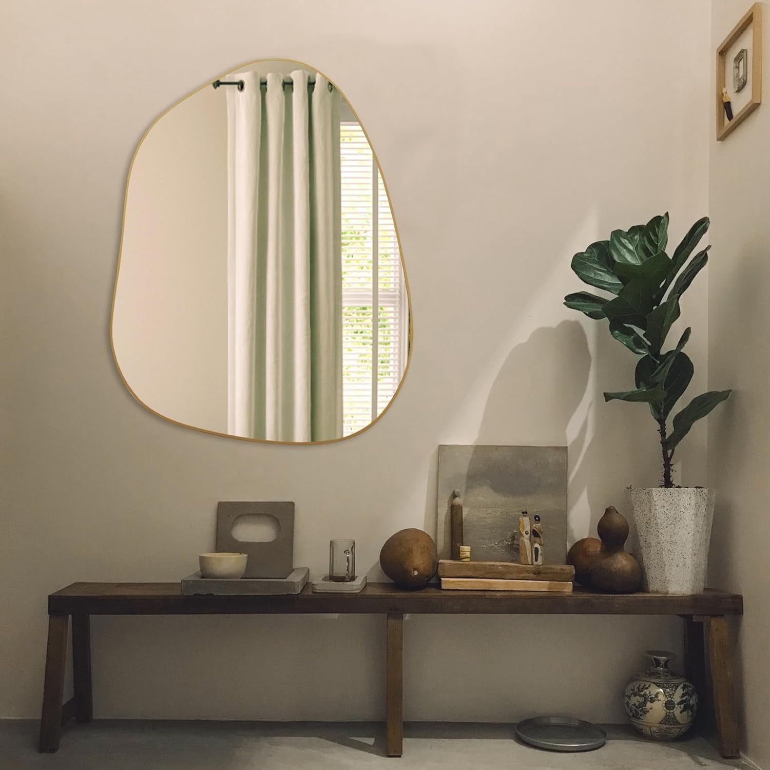 Contemporary Wall Mirror With Gold Frame 32x24 Inches for Living Room