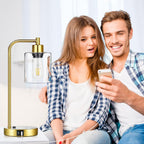 Gold Industrial Touch Table Lamps 2 Pack With USB Ports