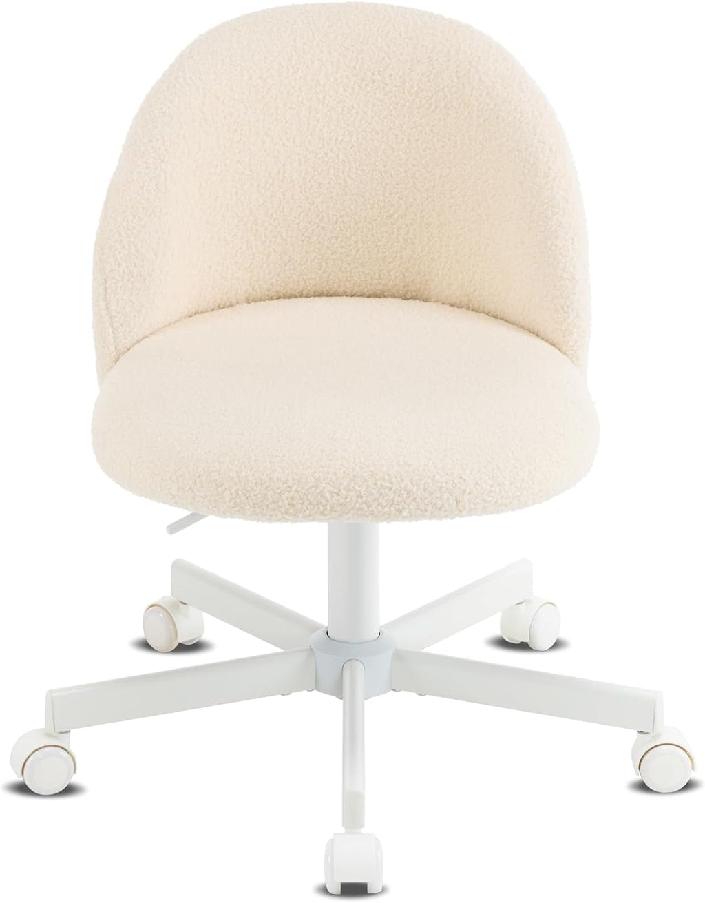 Armless Teddy Fleece Office Chair With Wheels – Creamy Beige