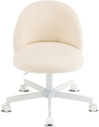 Armless Teddy Fleece Office Chair With Wheels – Creamy Beige