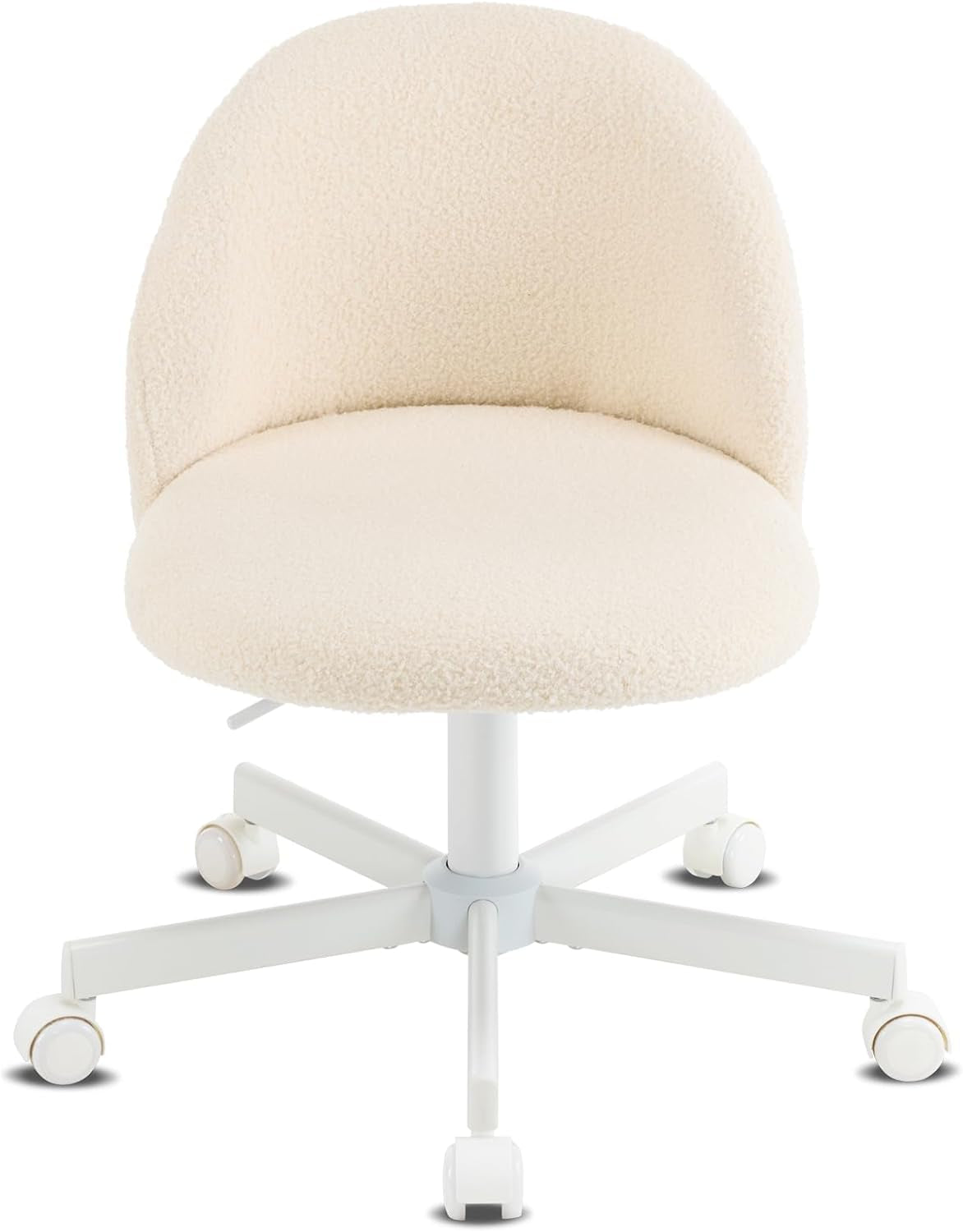 Armless Teddy Fleece Office Chair With Wheels – Creamy Beige