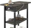 End Table With Charging Station And Flip Top Dark Grey For Small