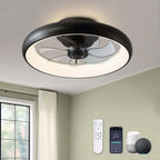 20 Inch Black Flush Mount Smart Ceiling Fan With LED Lights