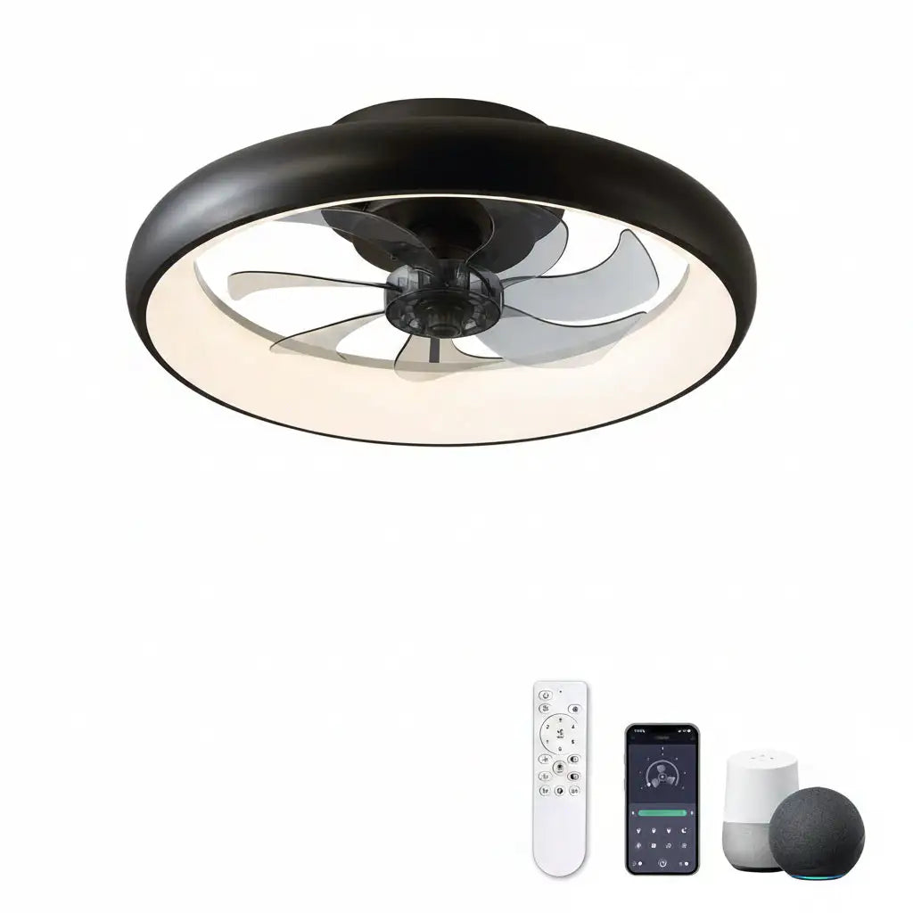 20 Inch Black Flush Mount Smart Ceiling Fan With LED Lights