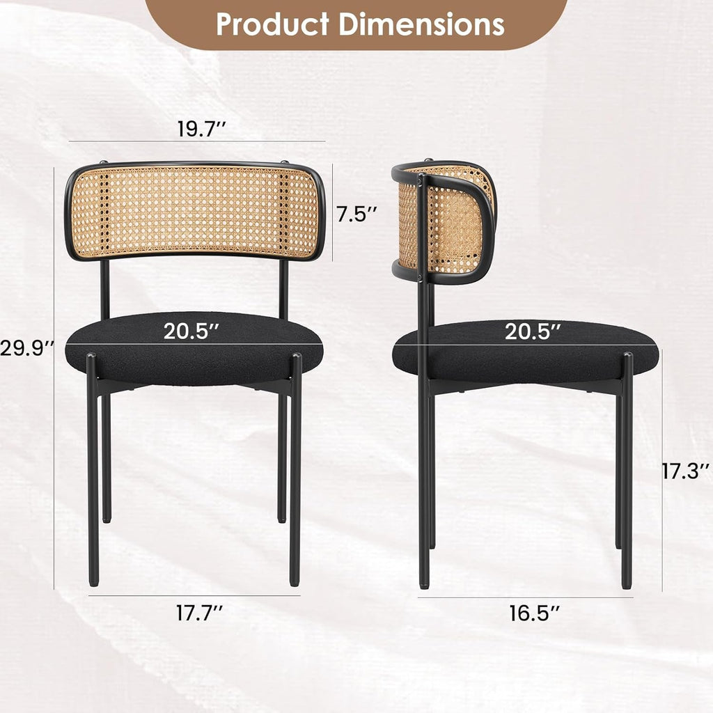 Set Of 4 Dining Chairs Mid Century Modern Rattan Back Upholstered