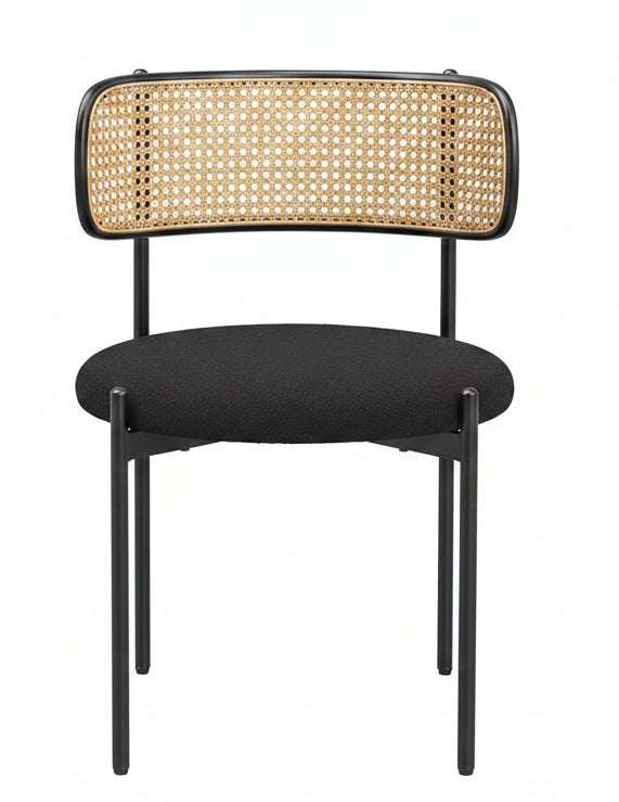 Mid Century Rattan Back Dining Chairs — Upholstered Set of 4