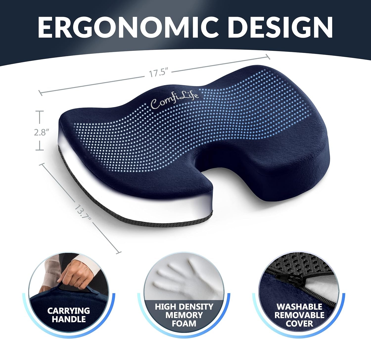 Gel Memory Foam Seat Cushion For Office Chair Navy
