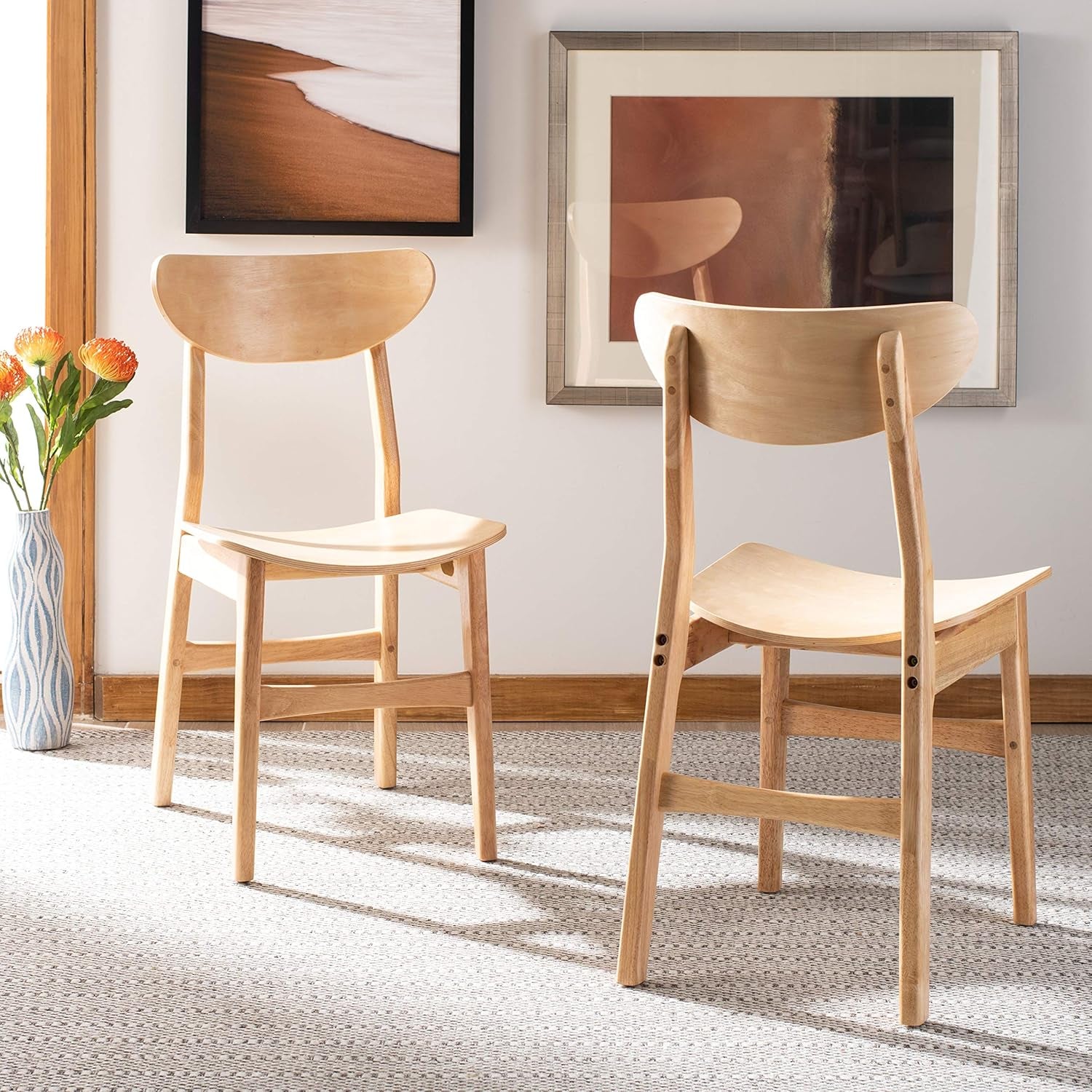 Dining Chairs Set Natural Wood Mid Century Retro 2 Chairs