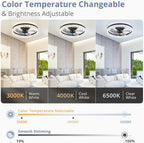 20 Inch Black Ceiling Fan With Lights And Remote, Dimmable, Flush