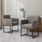 Set Of 4 Grey Upholstered Armchairs With Linen Fabric