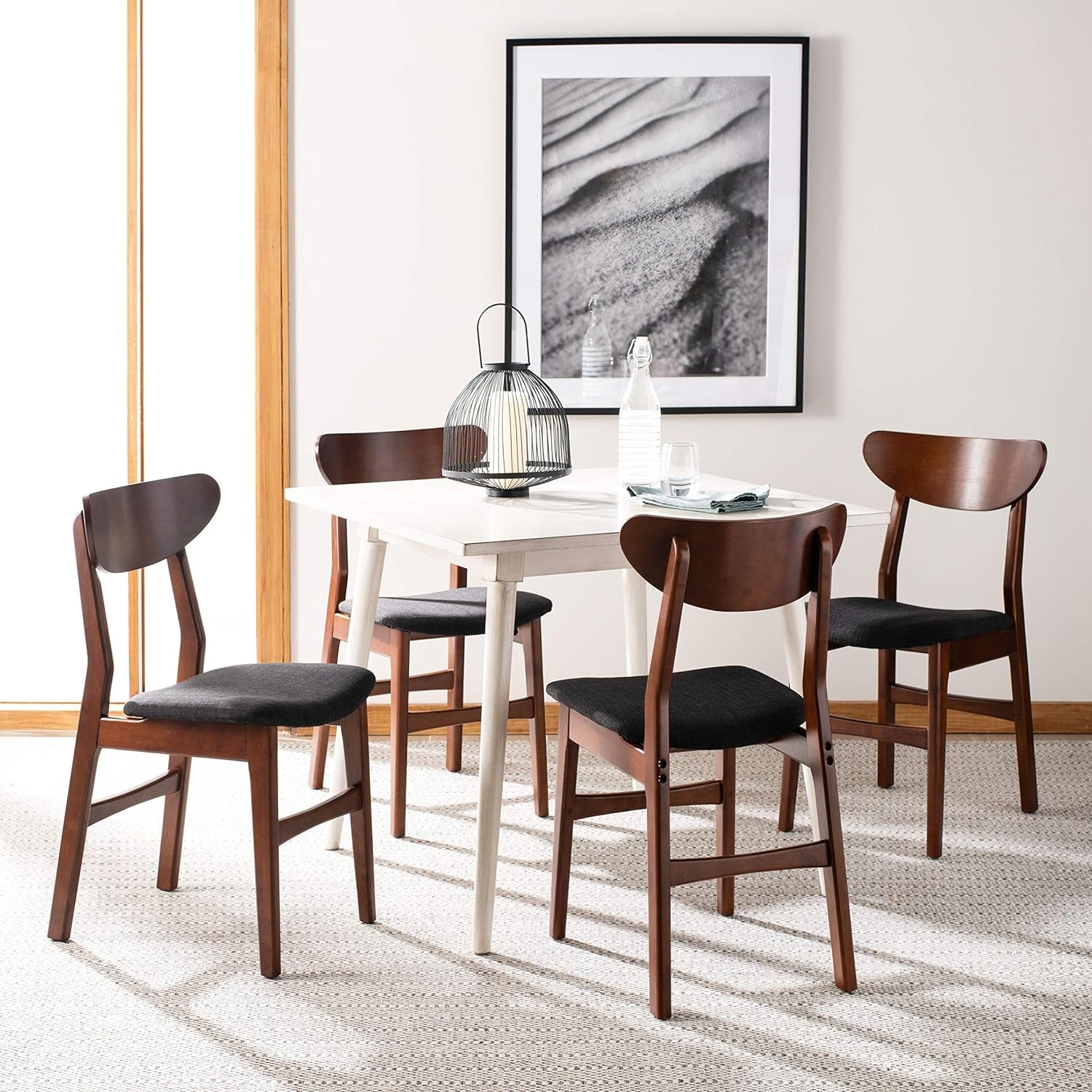 Walnut Finish Dining Chairs With Black Cushions Set Of 2
