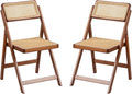Rattan Folding Dining Chairs Set Of 2 Walnut Indoor Outdoor