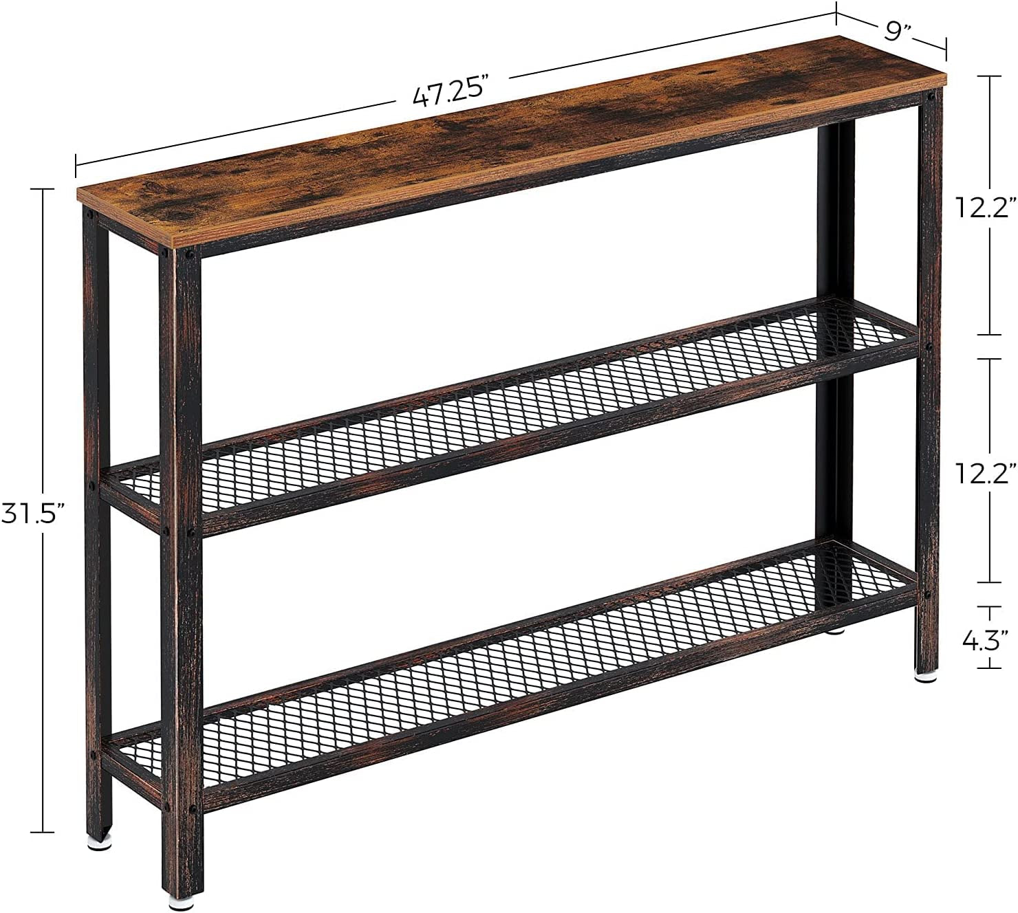 Rustic Console Table 47.25 Inch Long With Mesh Shelves