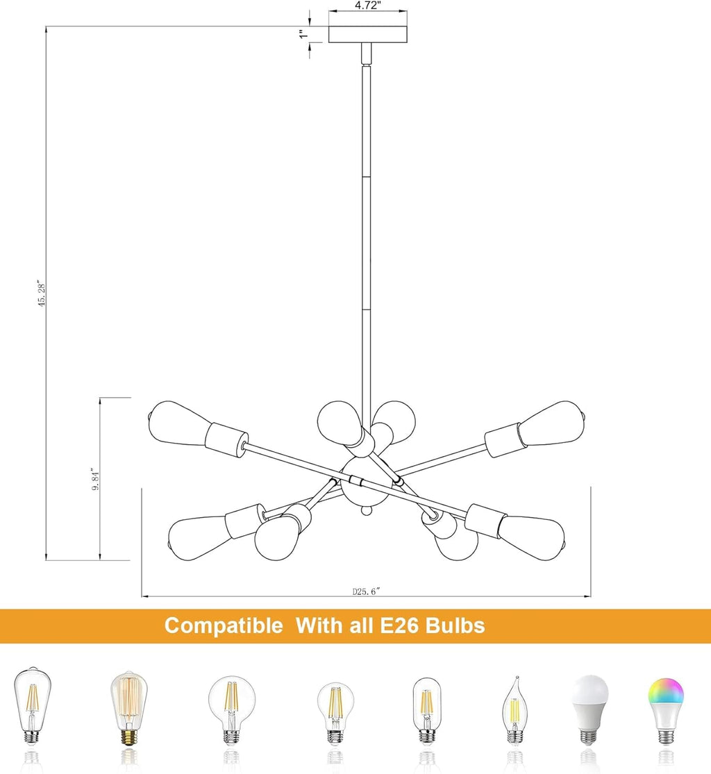 8 Lights Black And Gold Sputnik Chandelier For Dining Room
