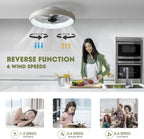 20 Inch Flush Mount Ceiling Fan With Lights Remote White Dimmable LED