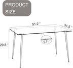 51 Inch Glass Dining Table For 4 With Tempered Glass Top