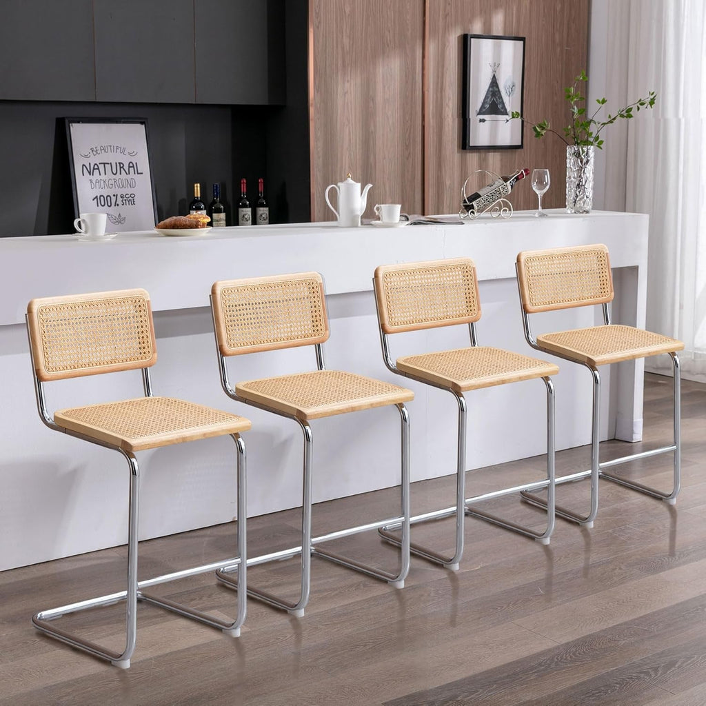 Rattan Bar Stools Set Of 4 24 Inch Yellow For Home