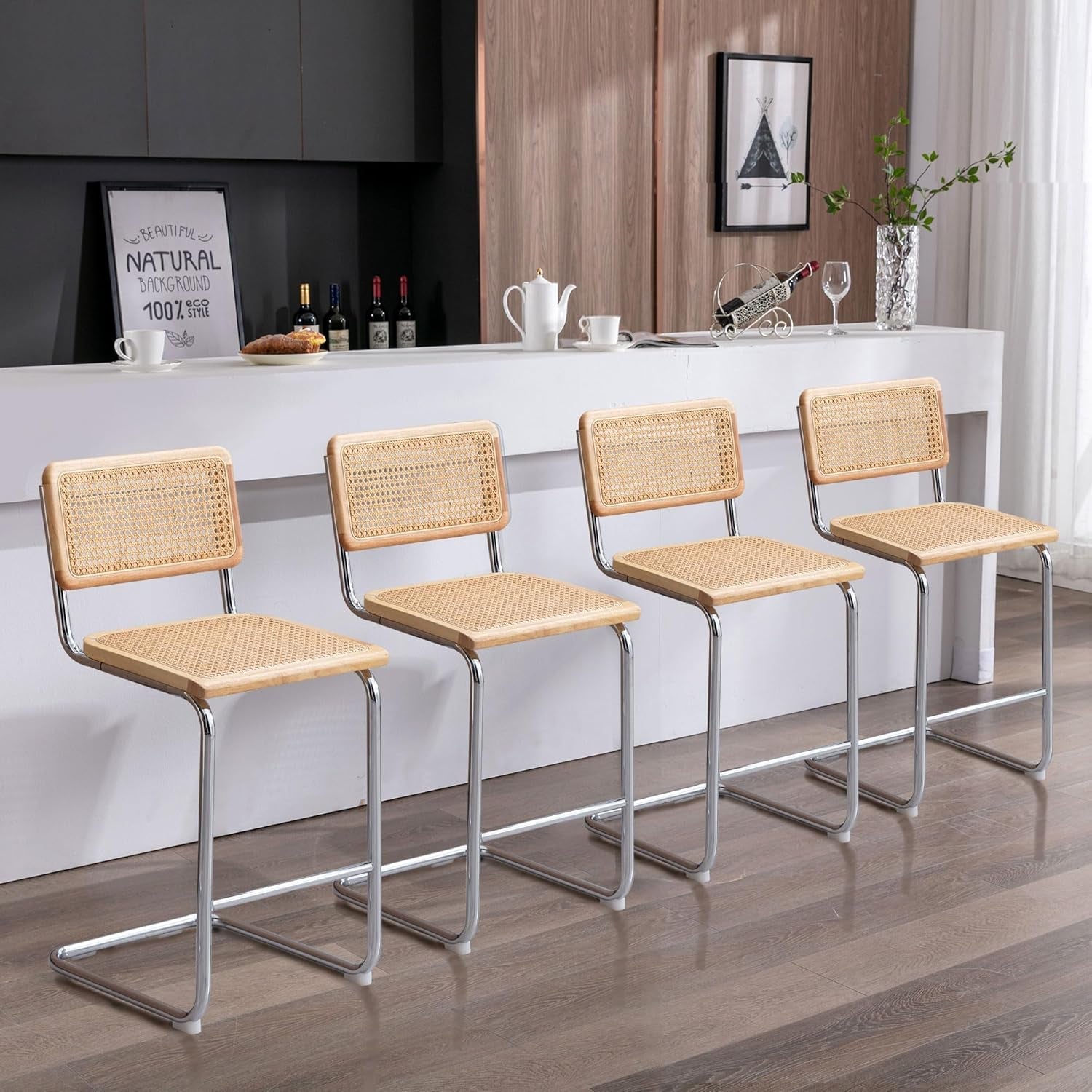 Rattan Bar Stools Set Of 4 24 Inch Yellow For Home