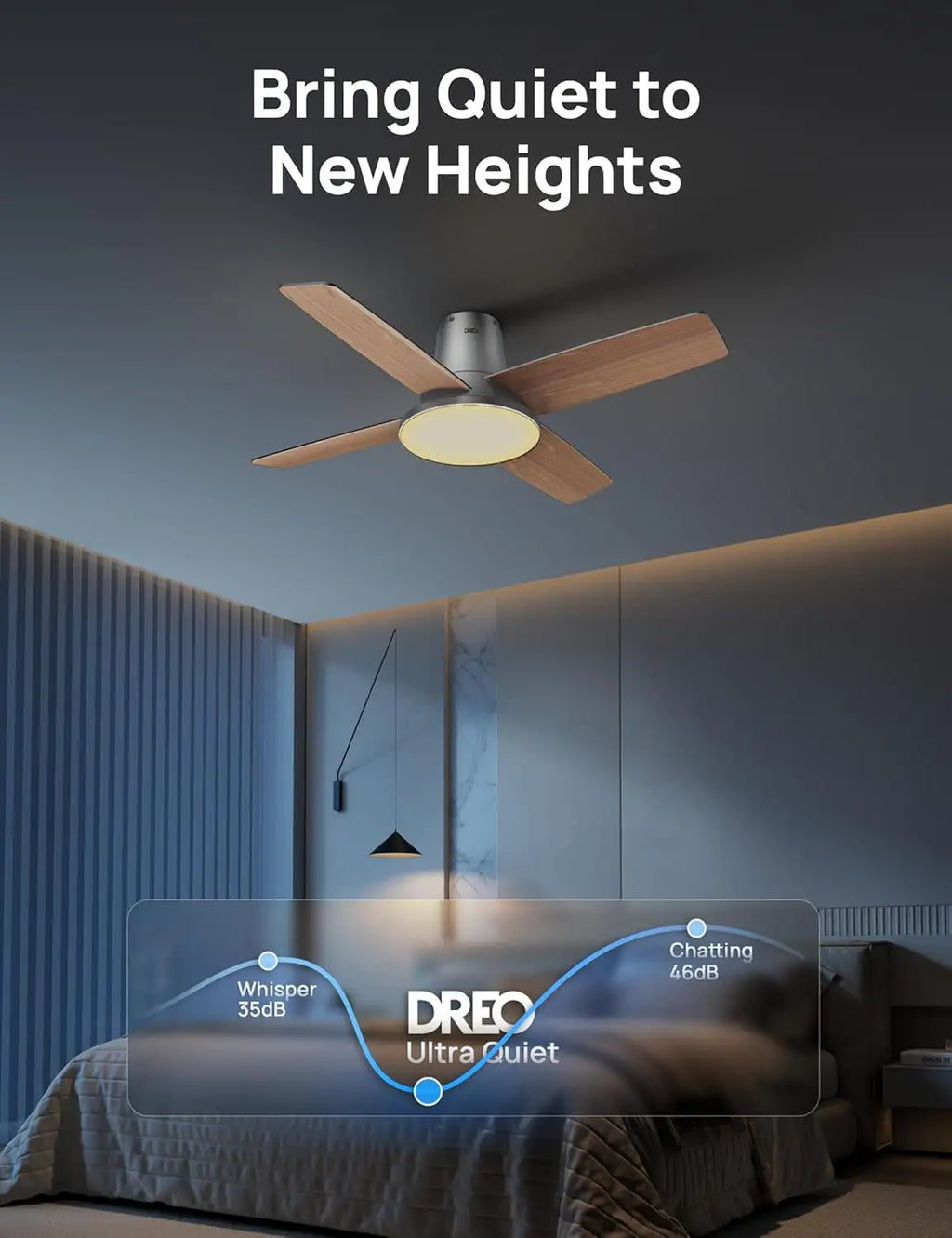 Smart Ceiling Fan 44 Inch Silver With Dimmable LED Light