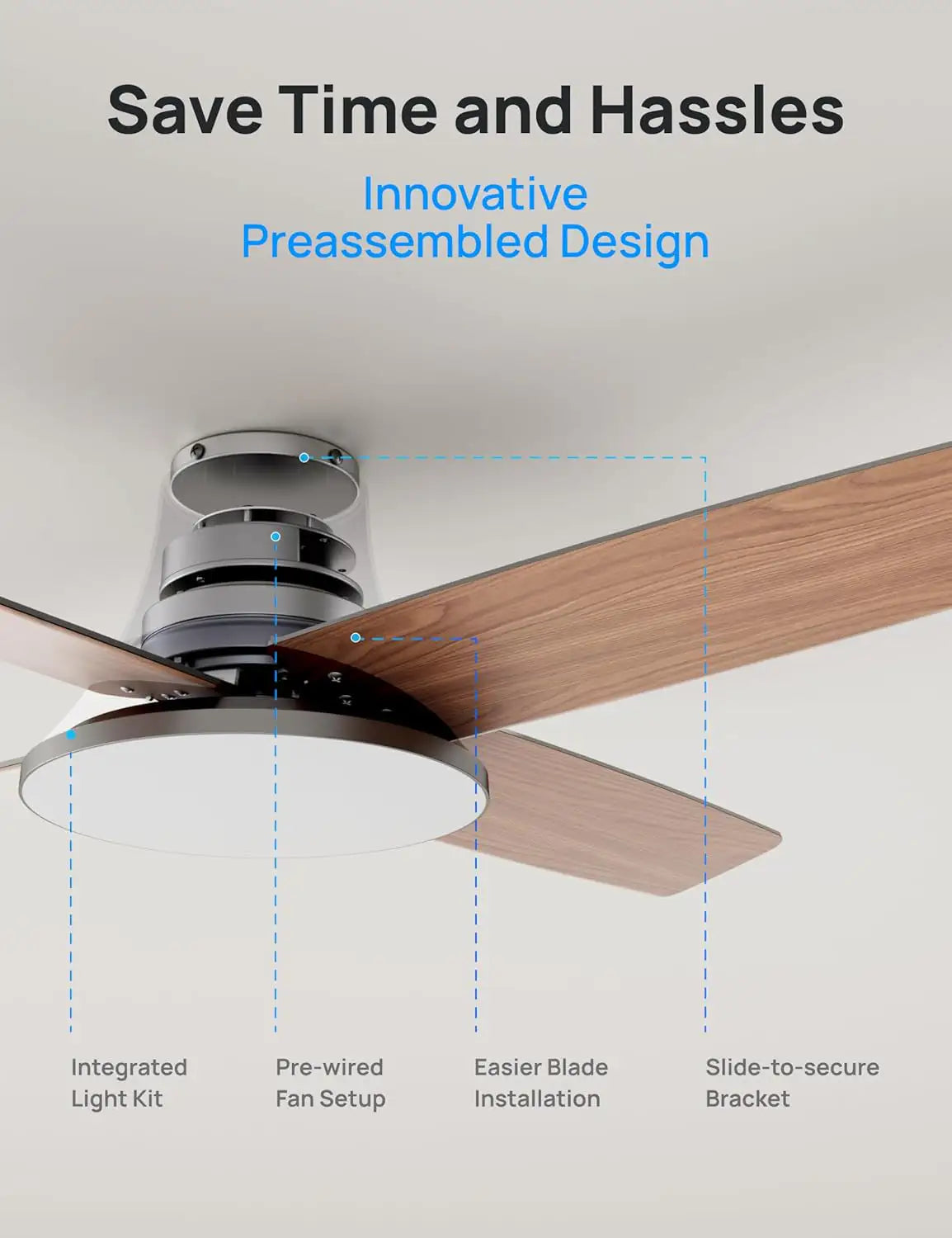 Smart Ceiling Fan 44 Inch Silver With Dimmable LED Light