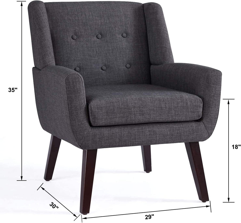 Grey Button Tufted Fabric Living Room Accent Chair