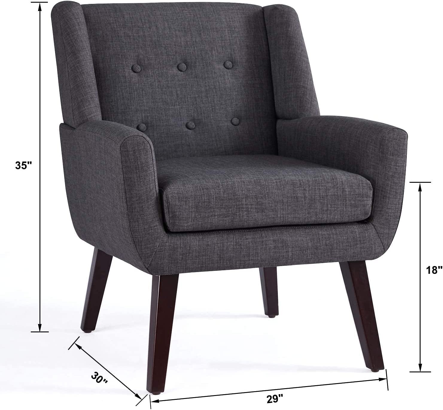 Grey Button Tufted Fabric Living Room Accent Chair