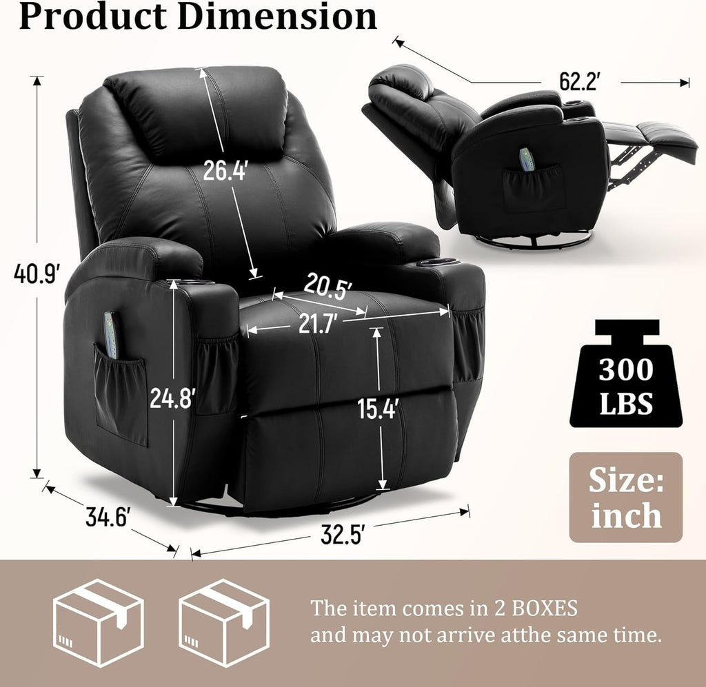 Massage Heat Swivel Recliner Chair For Living Room