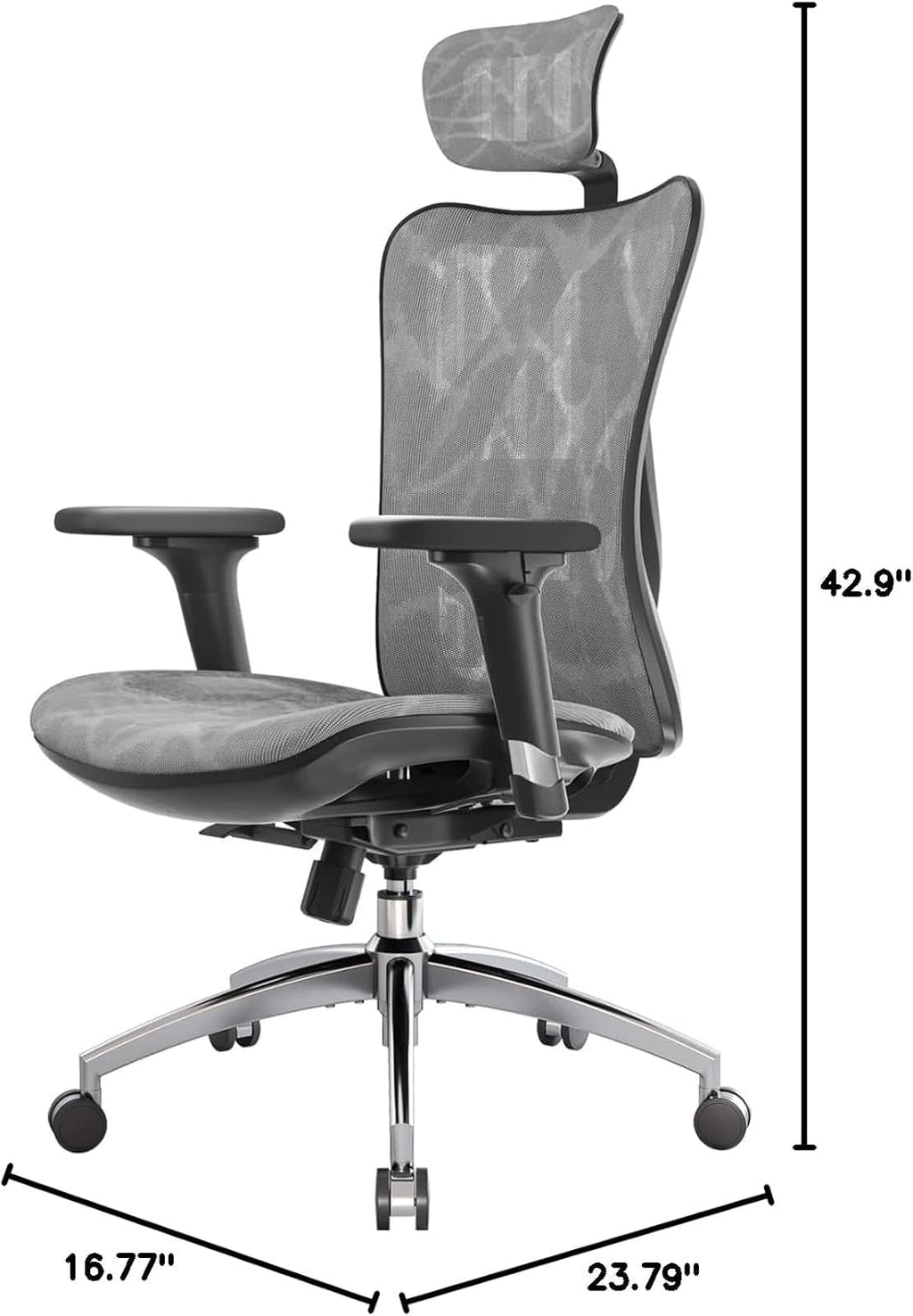 Grey Ergonomic Office Chair With Adjustable Headrest