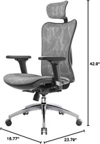 Grey Ergonomic Office Chair With Adjustable Headrest