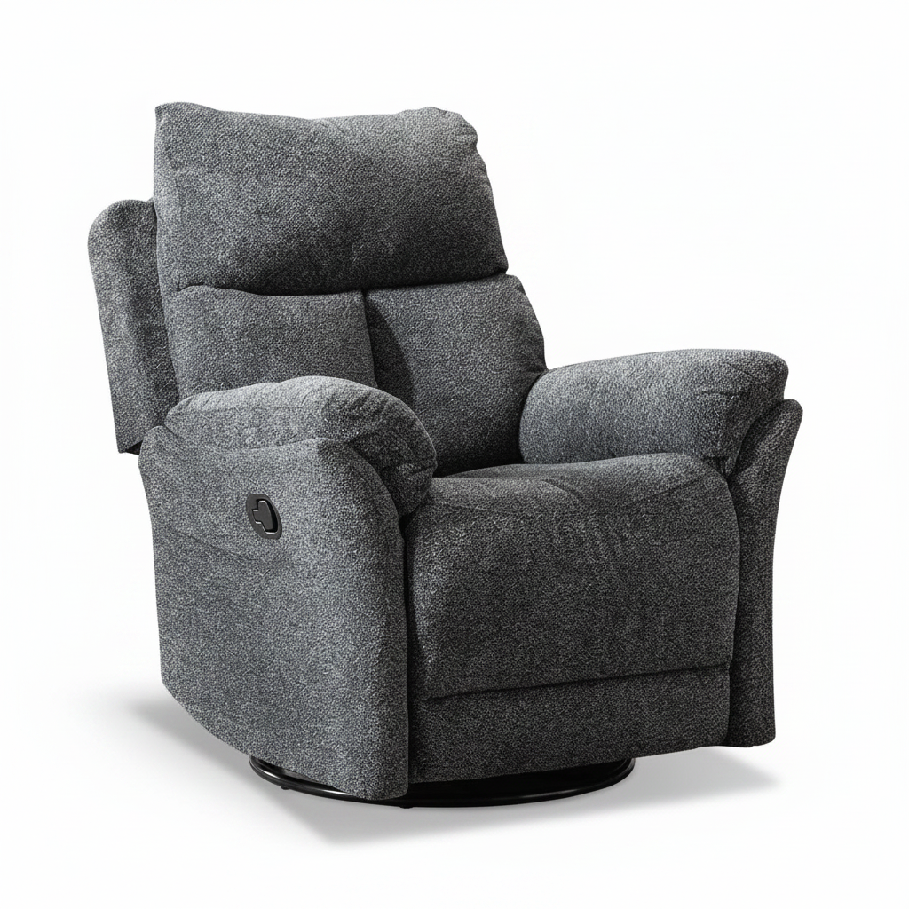 Gray Swivel Rocker Recliner — White Background