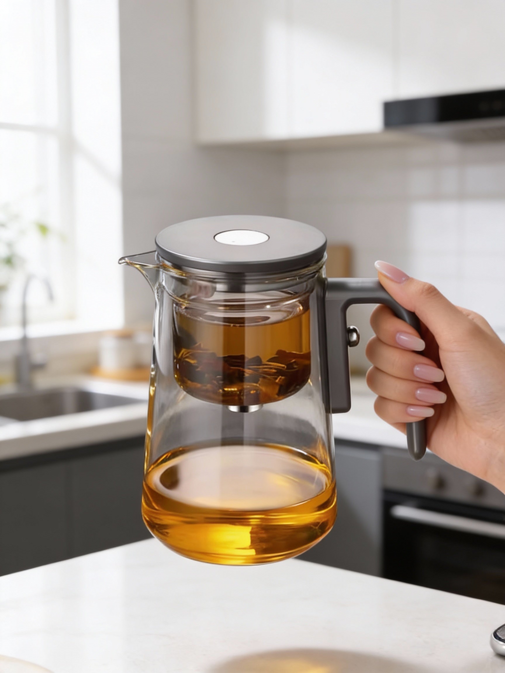 Magnetic Release Glass Teapot with Tea Infuser